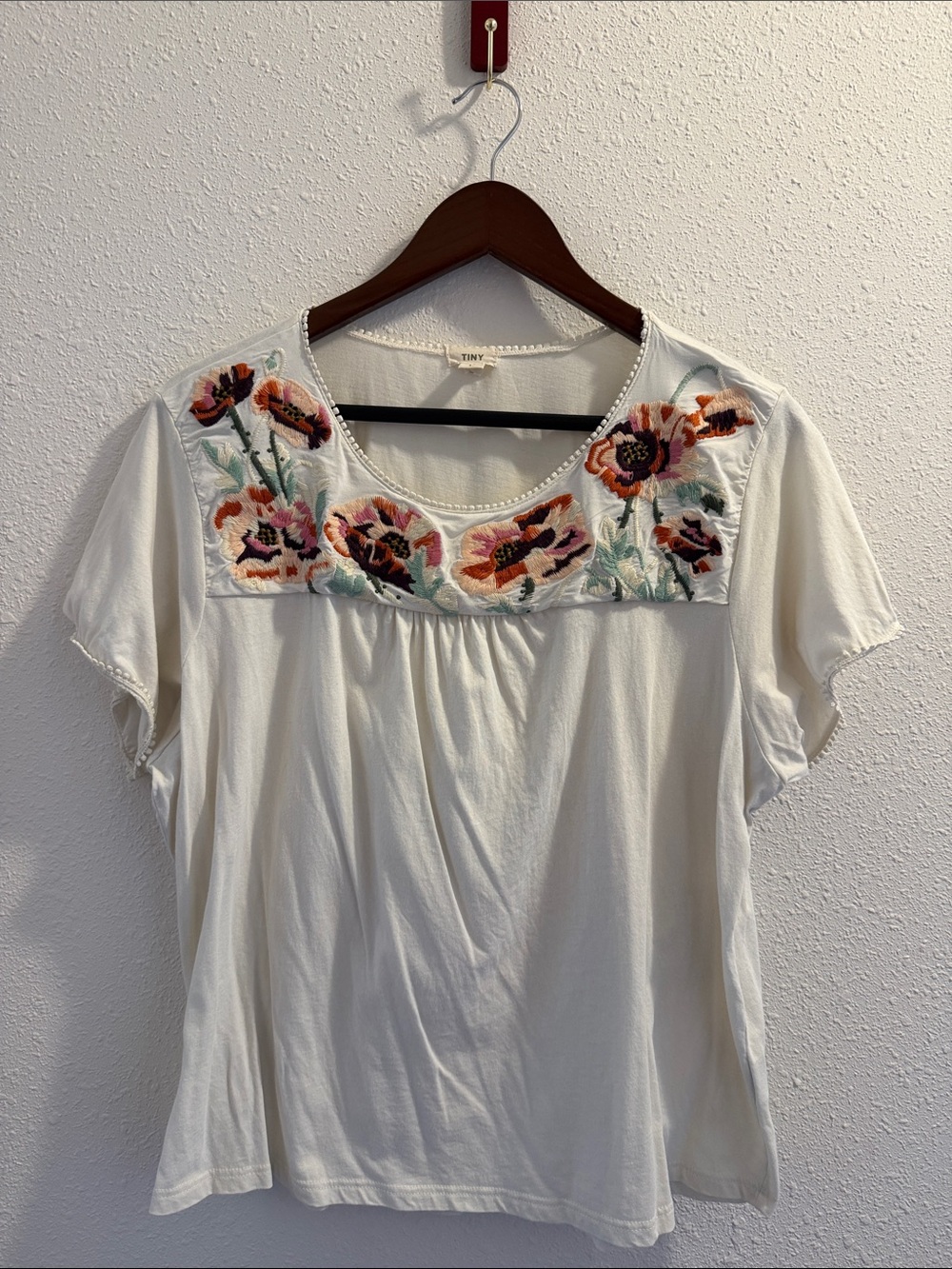 Tiny by Anthropologie Embroidered Scoop-Neck Top, Size L